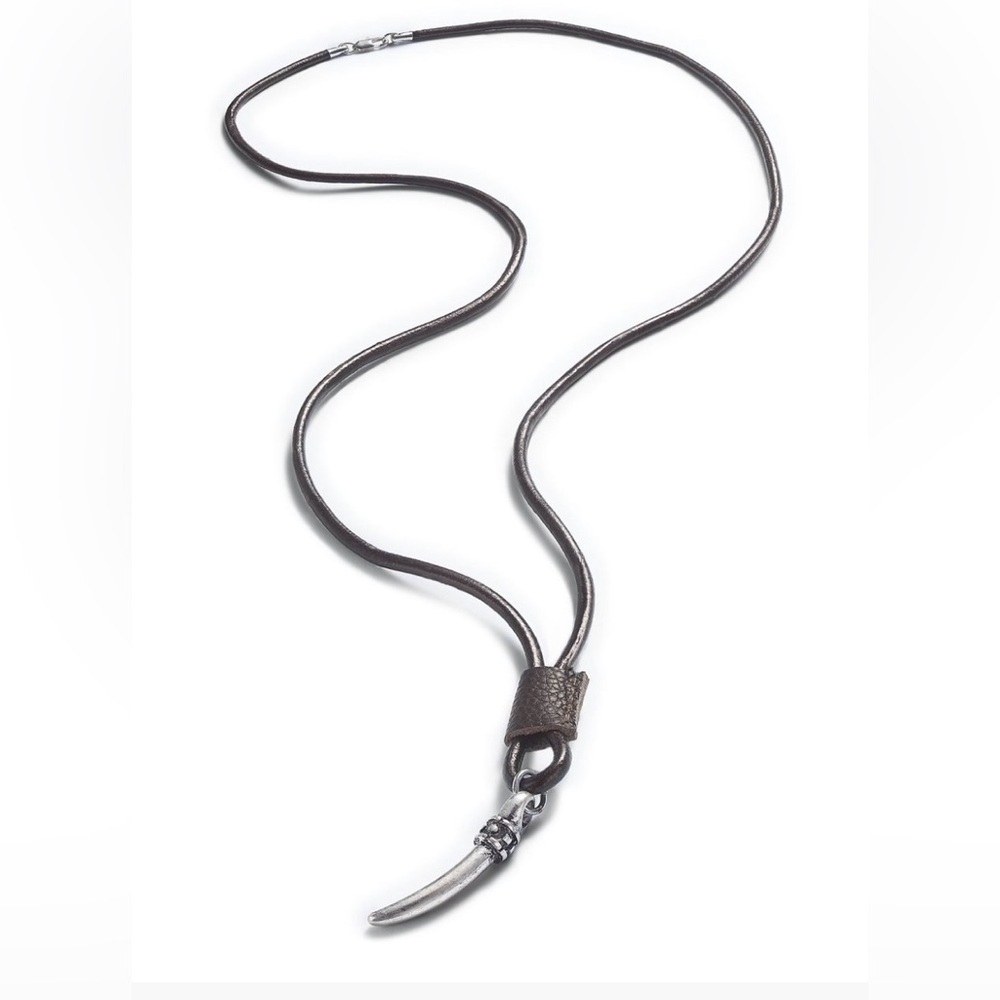 RA Rogue Accessories Men’s Keizer Metal Horn Leather Cord Necklace‎ NWT